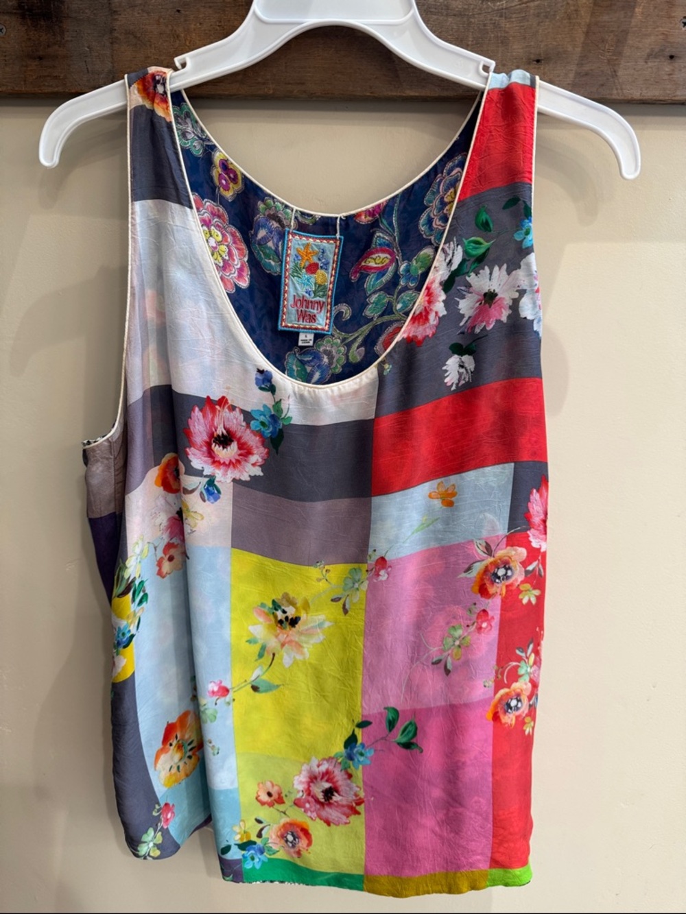 Johnny Was Reversible Bright Multicolor Floral Patchwork Tank Size Large